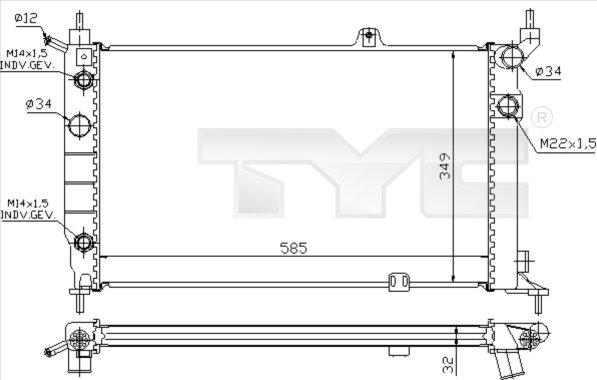 TYC 725-0002 - Радиатор, охлаждение двигателя autospares.lv