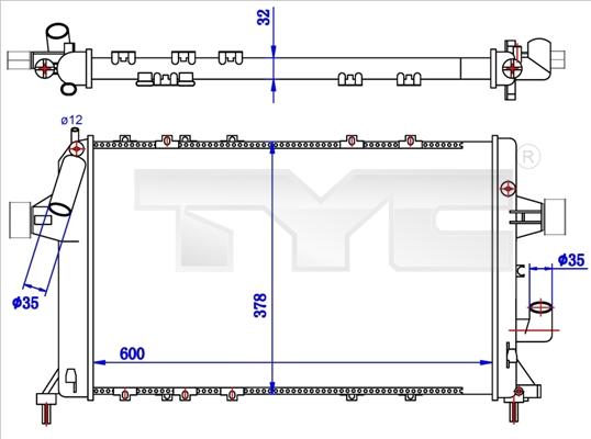 TYC 725-0039-R - Радиатор, охлаждение двигателя autospares.lv