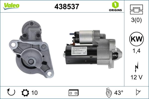 Valeo 438537 - Стартер autospares.lv