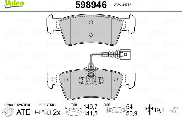 Valeo 598946 - Тормозные колодки, дисковые, комплект autospares.lv