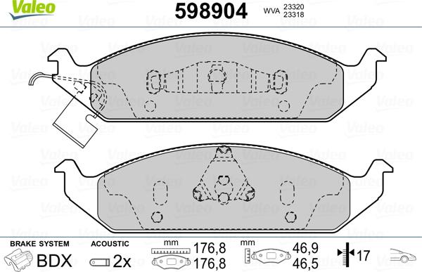 Valeo 598904 - Тормозные колодки, дисковые, комплект autospares.lv