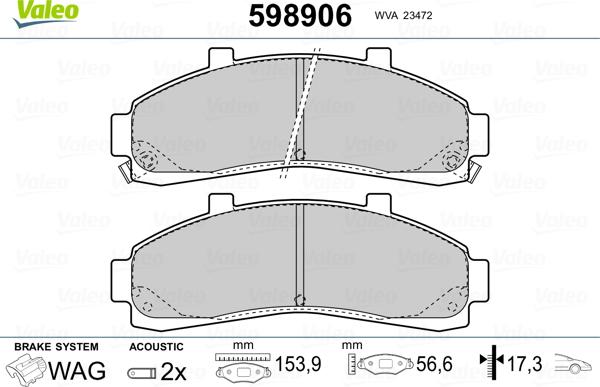 Valeo 598906 - Тормозные колодки, дисковые, комплект autospares.lv