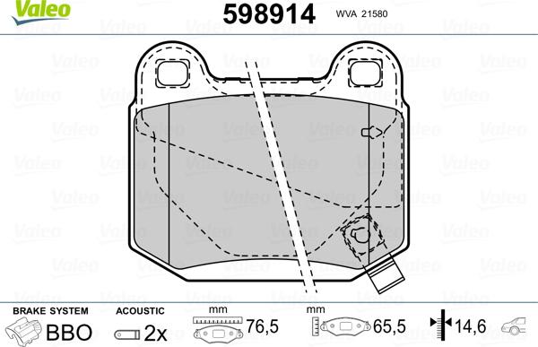 Valeo 598914 - Тормозные колодки, дисковые, комплект autospares.lv