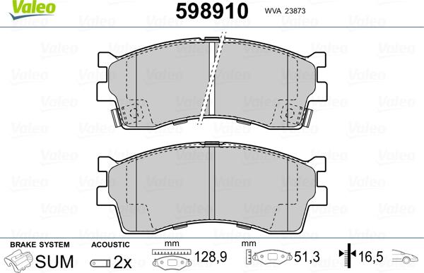 Valeo 598910 - Тормозные колодки, дисковые, комплект autospares.lv