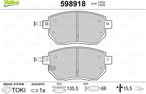 Valeo 598918 - Тормозные колодки, дисковые, комплект autospares.lv