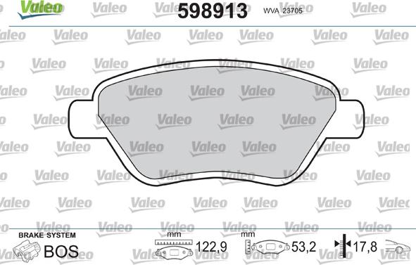 Valeo 598913 - Тормозные колодки, дисковые, комплект autospares.lv