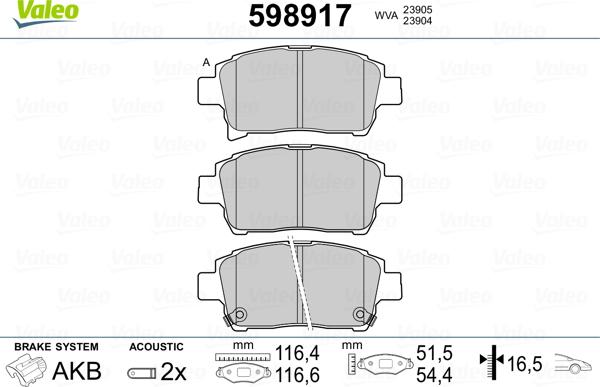 Valeo 598917 - Тормозные колодки, дисковые, комплект autospares.lv