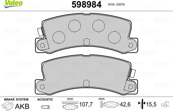 Valeo 598984 - Тормозные колодки, дисковые, комплект autospares.lv