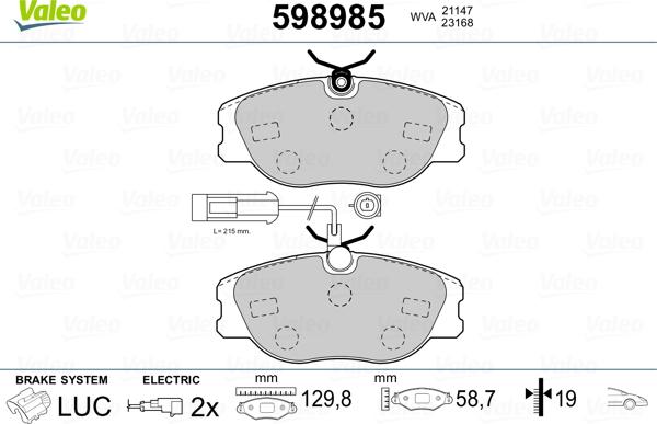 Valeo 598985 - Тормозные колодки, дисковые, комплект autospares.lv