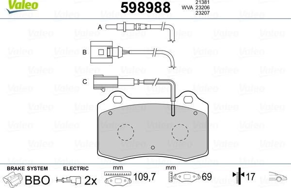 Valeo 598988 - Тормозные колодки, дисковые, комплект autospares.lv