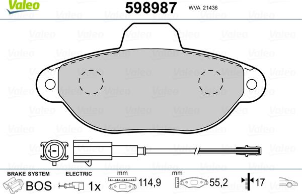 Valeo 598987 - Тормозные колодки, дисковые, комплект autospares.lv