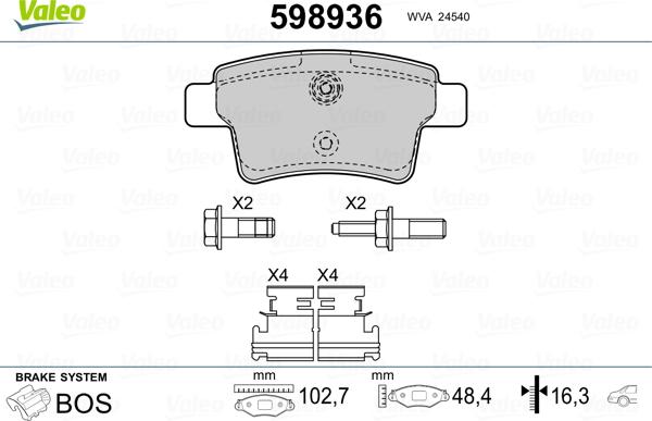 Valeo 598936 - Тормозные колодки, дисковые, комплект autospares.lv