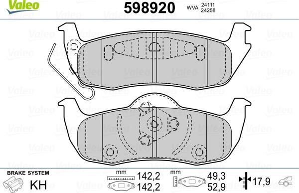 Valeo 598920 - Тормозные колодки, дисковые, комплект autospares.lv