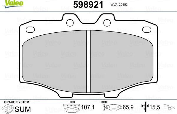 Valeo 598921 - Тормозные колодки, дисковые, комплект autospares.lv