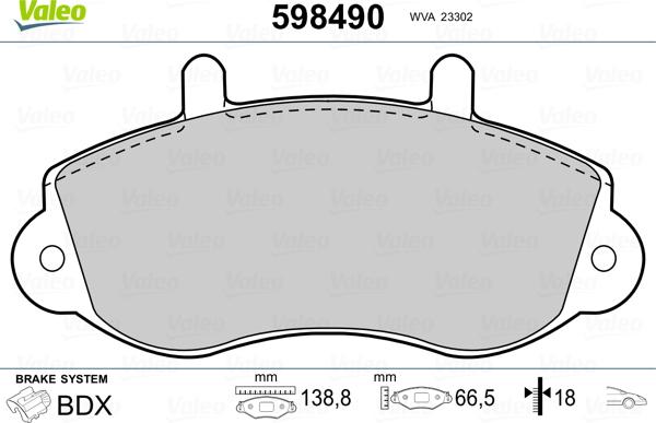 Valeo 598490 - Тормозные колодки, дисковые, комплект autospares.lv