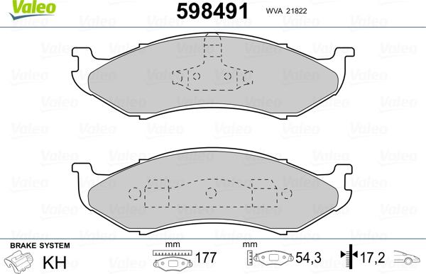 Valeo 598491 - Тормозные колодки, дисковые, комплект autospares.lv