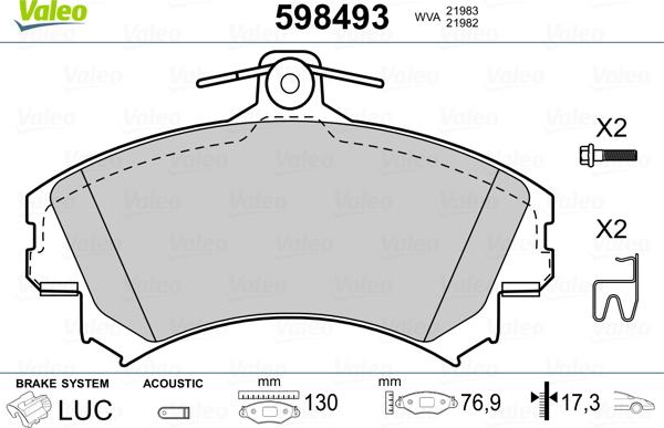 Valeo 598493 - Тормозные колодки, дисковые, комплект autospares.lv