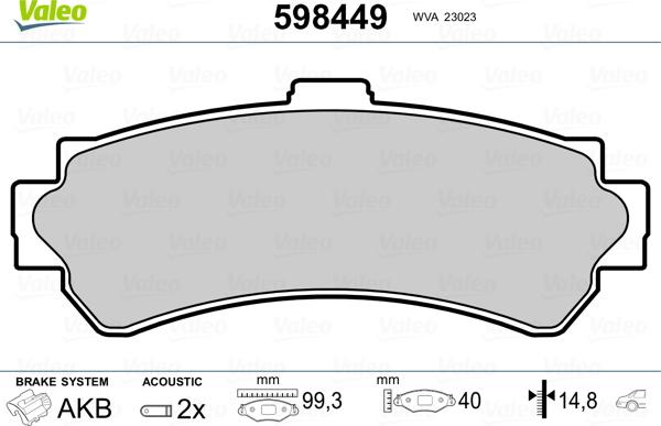 Valeo 598449 - Тормозные колодки, дисковые, комплект autospares.lv