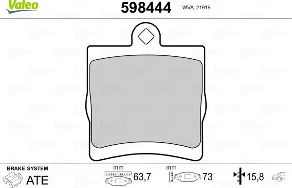 Valeo 598444 - Тормозные колодки, дисковые, комплект autospares.lv