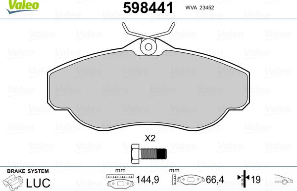 Valeo 598441 - Тормозные колодки, дисковые, комплект autospares.lv