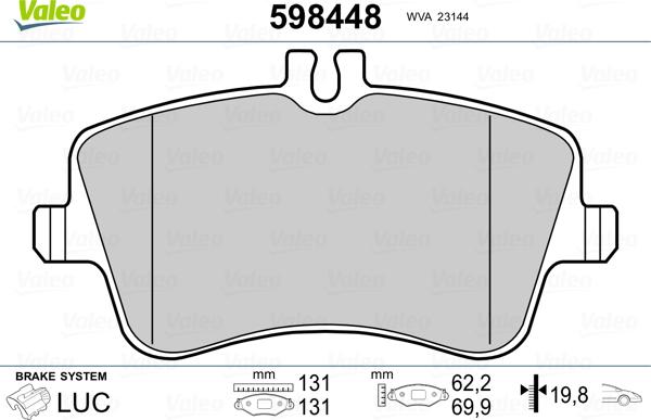 Valeo 598448 - Тормозные колодки, дисковые, комплект autospares.lv