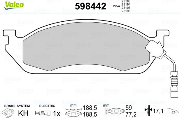 Valeo 598442 - Тормозные колодки, дисковые, комплект autospares.lv