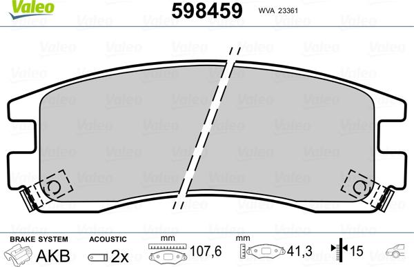 Valeo 598459 - Тормозные колодки, дисковые, комплект autospares.lv