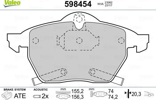 Valeo 598454 - Тормозные колодки, дисковые, комплект autospares.lv