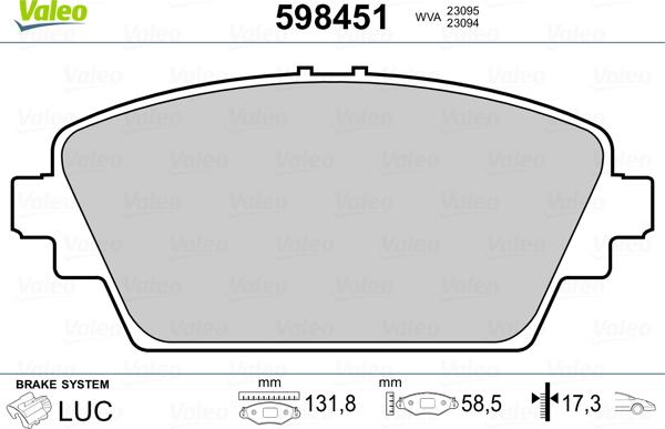 Valeo 598451 - Тормозные колодки, дисковые, комплект autospares.lv