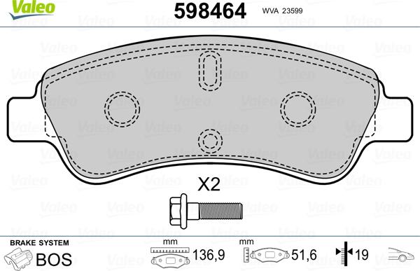 Valeo 598464 - Тормозные колодки, дисковые, комплект autospares.lv