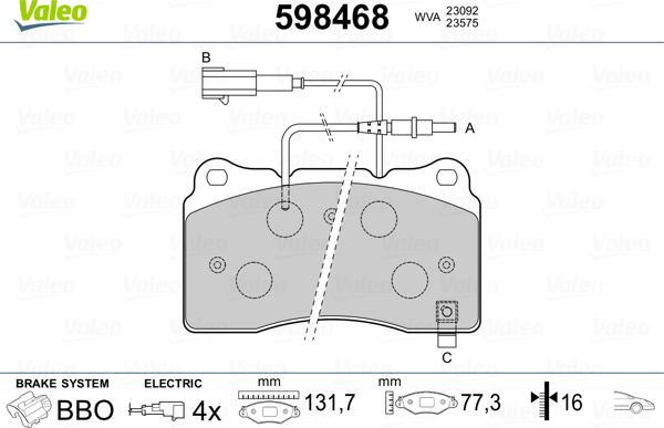 Valeo 598468 - Тормозные колодки, дисковые, комплект autospares.lv