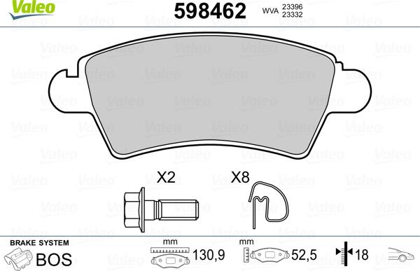 Valeo 598462 - Тормозные колодки, дисковые, комплект autospares.lv