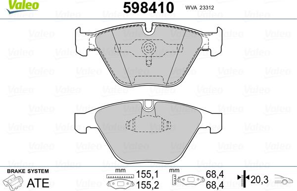 Valeo 598410 - Тормозные колодки, дисковые, комплект autospares.lv