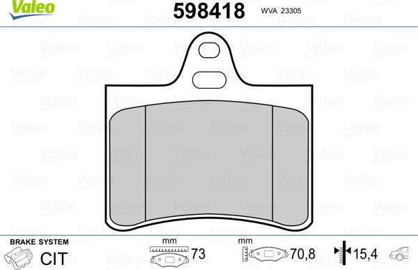 Valeo 598418 - Тормозные колодки, дисковые, комплект autospares.lv