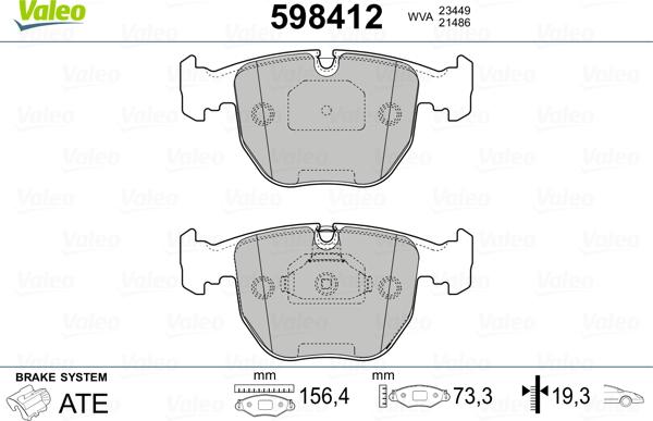 Valeo 598412 - Тормозные колодки, дисковые, комплект autospares.lv