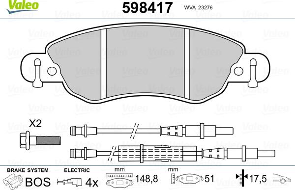 Valeo 598417 - Тормозные колодки, дисковые, комплект autospares.lv