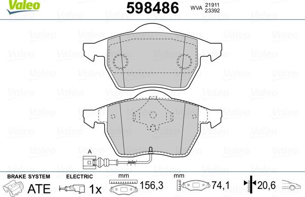 Valeo 598486 - Тормозные колодки, дисковые, комплект autospares.lv