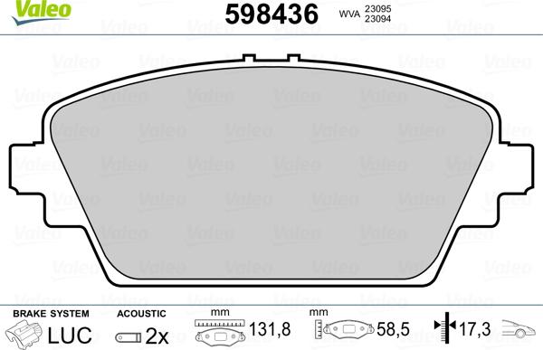 Valeo 598436 - Тормозные колодки, дисковые, комплект autospares.lv