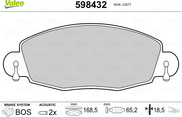 Valeo 598432 - Тормозные колодки, дисковые, комплект autospares.lv