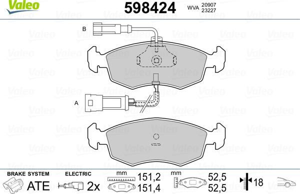 Valeo 598424 - Тормозные колодки, дисковые, комплект autospares.lv