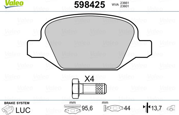 Valeo 598425 - Тормозные колодки, дисковые, комплект autospares.lv