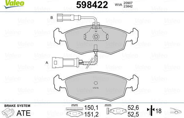 Valeo 598422 - Тормозные колодки, дисковые, комплект autospares.lv