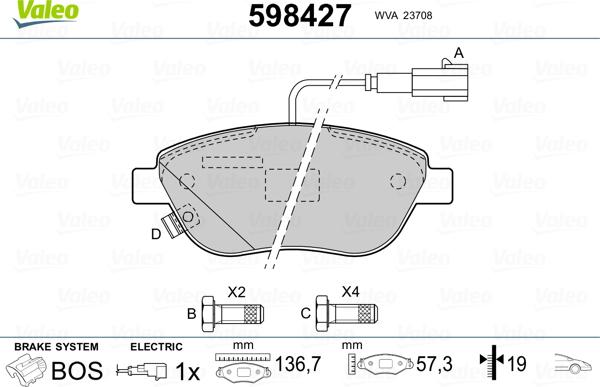 Valeo 598427 - Тормозные колодки, дисковые, комплект autospares.lv