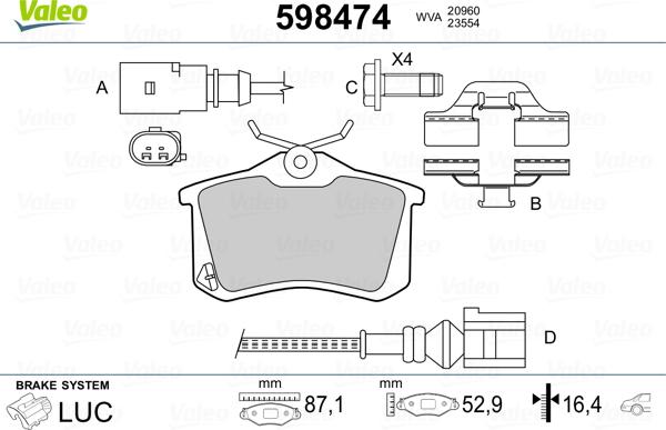 Valeo 598474 - Тормозные колодки, дисковые, комплект autospares.lv