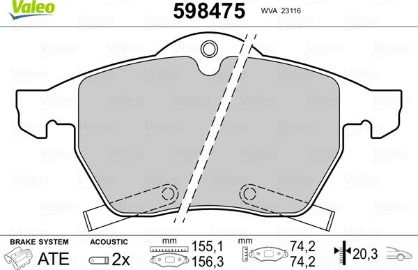 Valeo 598475 - Тормозные колодки, дисковые, комплект autospares.lv