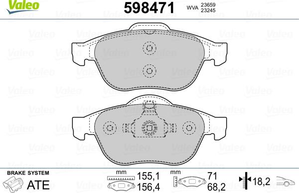 Valeo 598471 - Тормозные колодки, дисковые, комплект autospares.lv