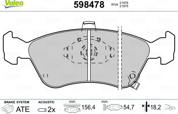 Valeo 598478 - Тормозные колодки, дисковые, комплект autospares.lv