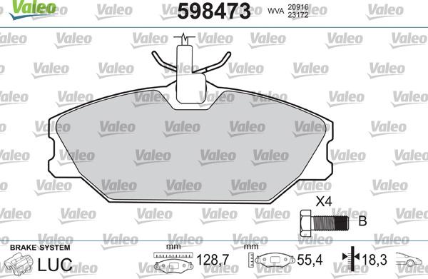 Valeo 598473 - Тормозные колодки, дисковые, комплект autospares.lv