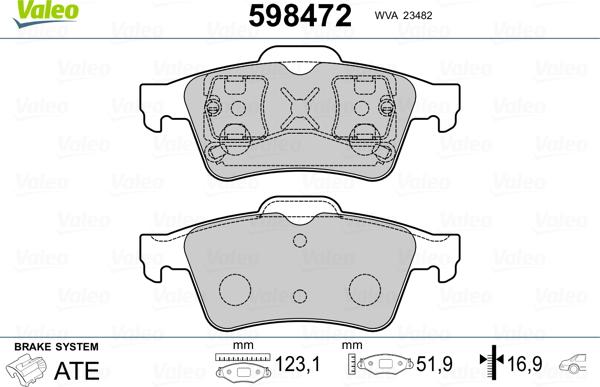 Valeo 598472 - Тормозные колодки, дисковые, комплект autospares.lv