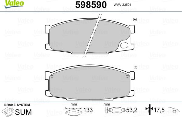 Valeo 598590 - Тормозные колодки, дисковые, комплект autospares.lv